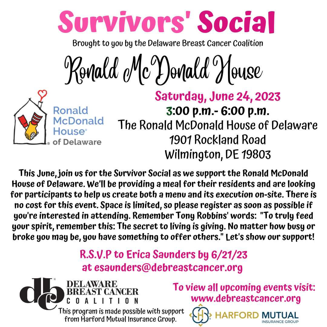 Survivors’ Social Ronald McDonald House Meal Service Delaware Breast