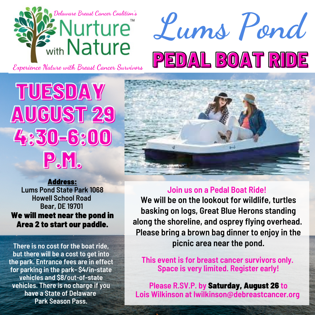 Nurture with Nature Lums Pond Pedal Boat Ride – Delaware Breast Cancer ...